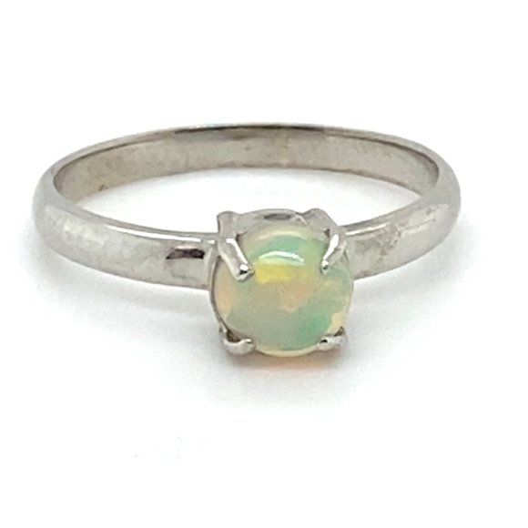 White Precious Opal .90ct Platinum Finish Solid 925 Sterling Silver Ring - Picture 3 of 7